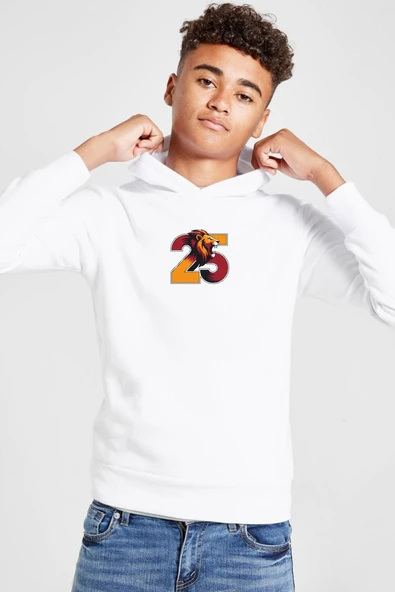 25 Aslan Beyaz Çocuk 3ip Kapşonlu  Sweatshirt