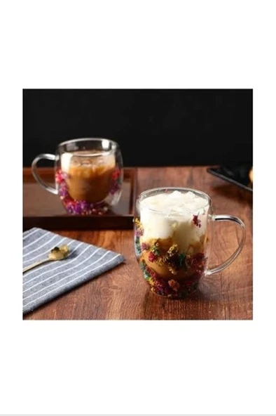 Organik Çiçekli Borosilikat Bardak 350 Ml. Royaleks-BRD-150 BH - Resim 3