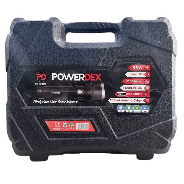 POWERDEX PD-13000 Ultra Parlak 13000mAh Şarjlı Fener Güçlü Aydınlatma, Uzun Pil Ömrü