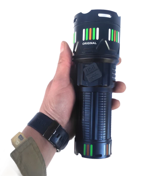 Powerdex PD-12800 45 watt 4500 Lümen Şarjlı El Feneri Zoom Özellikli, Taktik Tip, Uzun Menzilli LED Aydınlatma - Resim 8