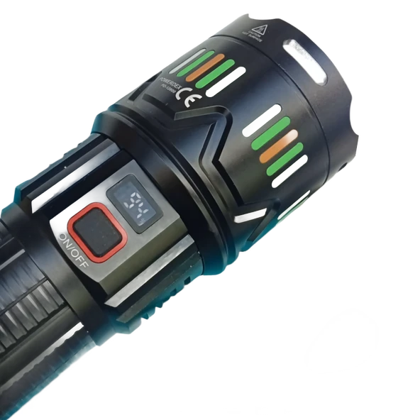 Powerdex PD-12800 45 watt 4500 Lümen Şarjlı El Feneri Zoom Özellikli, Taktik Tip, Uzun Menzilli LED Aydınlatma - Resim 6