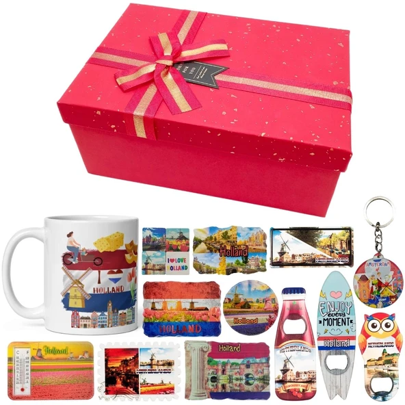Hollanda Hediye Kutusu 10 Parça Kupa Magnet Anahtarlık Kutu ürün görseli 1