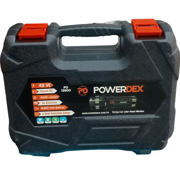 Powerdex PD-12800 45 watt 4500 Lümen Şarjlı El Feneri Zoom Özellikli, Taktik Tip, Uzun Menzilli LED Aydınlatma - Resim 2