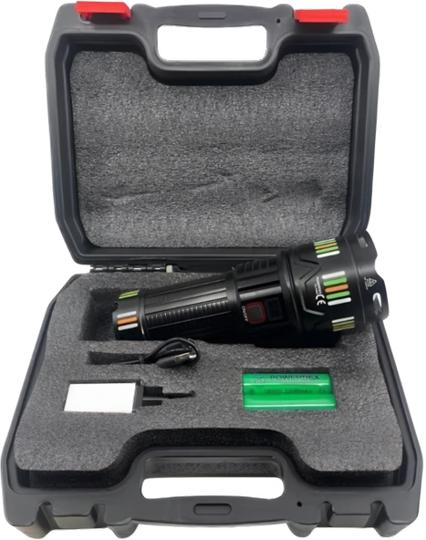 Powerdex PD-12800 45 watt 4500 Lümen Şarjlı El Feneri Zoom Özellikli, Taktik Tip, Uzun Menzilli LED Aydınlatma - Resim 3