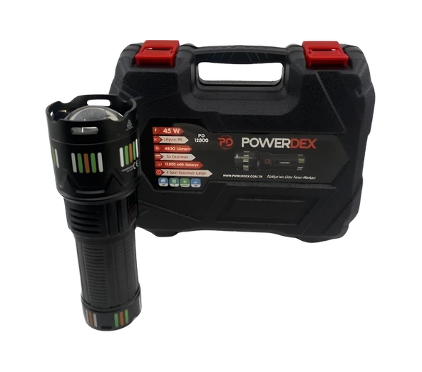 Powerdex PD-12800 45 watt 4500 Lümen Şarjlı El Feneri Zoom Özellikli, Taktik Tip, Uzun Menzilli LED Aydınlatma ürün görseli
