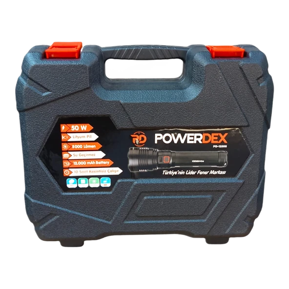 Powerdex PD-12500 50W 5000 Lümen Şarjlı Profesyonel Büyük Avcı Feneri Uzun Menzilli El Feneri Yüksek Işık Gücü Taşınabilir Aydınlatma - Resim 2