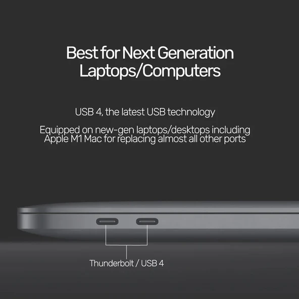 UNITEK USB4 THUNDERBOLT KABLO 0.8MT 40GBPS, 8K60Hz,100W (C14100BK-0.8M) - 8