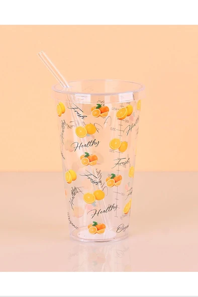 Desenli Plastik Pipetli Bardak 16 Cm 1 Adet Royaleks-ENF-040 - Resim 2