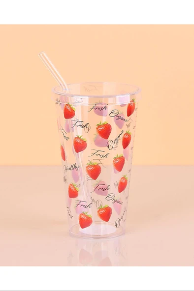 Desenli Plastik Pipetli Bardak 16 Cm 1 Adet Royaleks-ENF-040 ürün görseli 1