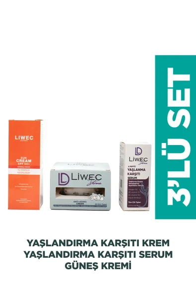 LIWECDERMA Liwec Derma 3'lü Set (YAŞLANMA KARŞITI SERUM - YAŞLANMA KARŞITI KREM - GÜNEŞ KREMİ)