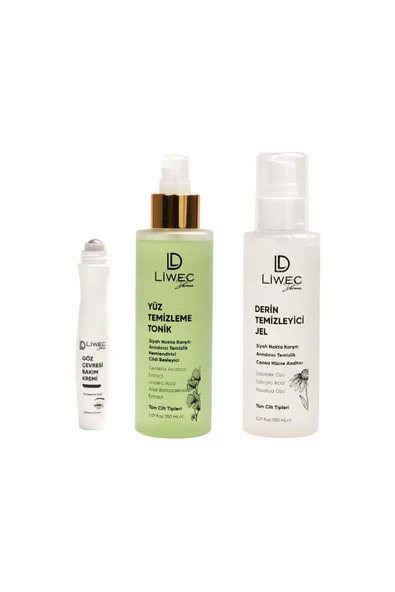 LIWECDERMA Liwec Derma 3'lü Set (DERİN TEMİZLEYİCİ JEL - YÜZ TEMİZLEME TONİK - GÖZ ÇEVRESİ BAKIM KREMİ) - 2