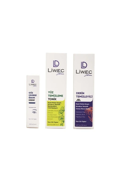 LIWECDERMA Liwec Derma 3'lü Set (DERİN TEMİZLEYİCİ JEL - YÜZ TEMİZLEME TONİK - GÖZ ÇEVRESİ BAKIM KREMİ) - 3
