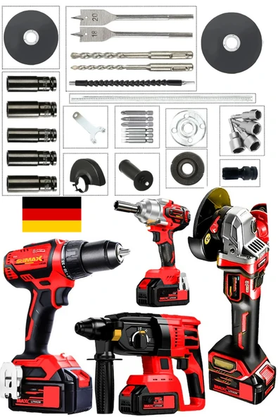 Stilmax  RED4ST 20AHX 4'lü Set Akülü Şarjlı Vidalama + Somun Sökme + Taşlama + Kırıcı Delici Seti - 2