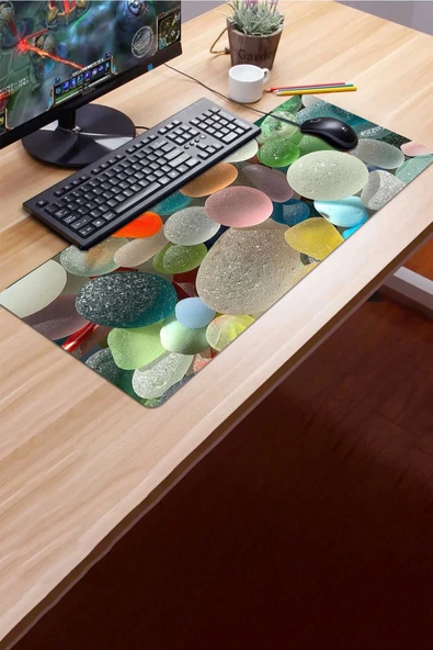 SonicTouch Renkli Çakmak Taşları Gamer Oyuncu Dikişsiz Sıvı Geçirmez Klavye Mouse Pad 32x70Cm - 3