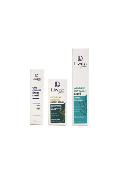LIWECDERMA Liwec Derma 3'lü Set (ARINDIRICI BAKIM KREM - LEKE AKNE KARŞITI SERUM - GÖZ ÇEVRESİ BAKIM KREMİ) - 2