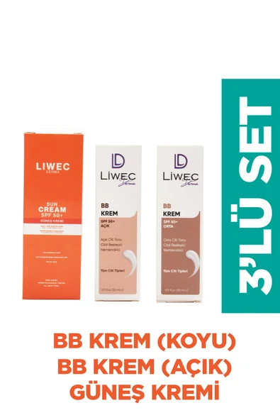 LIWECDERMA Liwec Derma 3'lü Set (BB KREM ORTA - BB KREM AÇIK - GÜNEŞ KREMİ) - 1