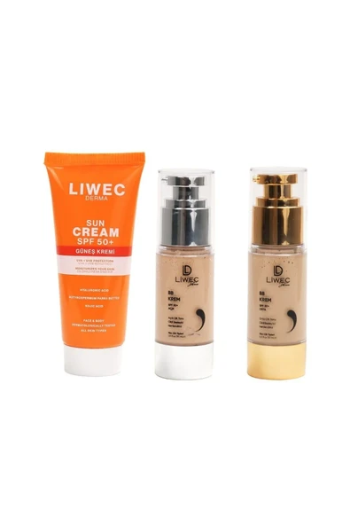 LIWECDERMA Liwec Derma 3'lü Set (BB KREM ORTA - BB KREM AÇIK - GÜNEŞ KREMİ) - 3