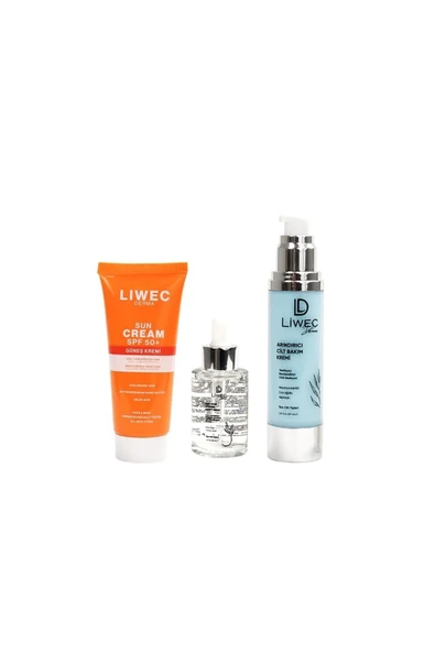 LIWECDERMA Liwec Derma 3'lü Set (ARINDIRICI CİLT BAKIM KREM - LEKE AKNE KARŞITI SERUM - GÜNEŞ KREMİ SPF 50) - 3