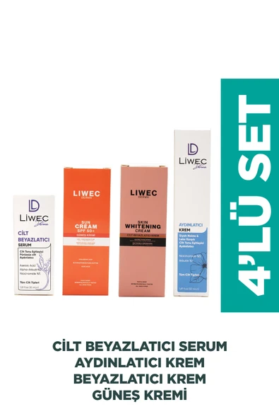LIWECDERMA Liwec Derma 4'lü Set (AYDINLATICI KREM - WHİTENİNG CREAM - CİLT BEYAZLATICI SERUM - GÜNEŞ KREMİ) ürün görseli 1