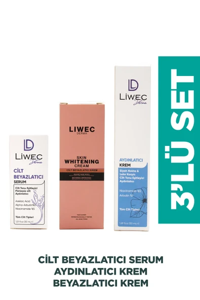 LIWECDERMA Liwec Derma 3'lü Set (AYDINLATICI KREM - WHİTENİNG CREAM - CİLT BEYAZLATICI SERUM)
