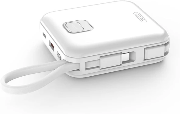 XO PR235 Hızlı Şarj Powerbank 10000 mAh, 22.5W PD, Dahili Type-C ve Lightning Kablolu, 4 Port Hızlı Şarj, Dijital Ekranlı (Beyaz)