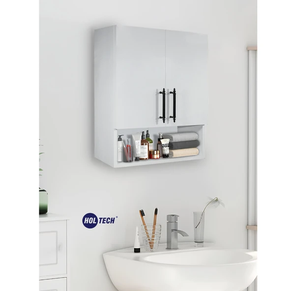 Ahşap Modern 2 Kapaklı Beyaz Lavabo Üstü Banyo Dolabı - 2