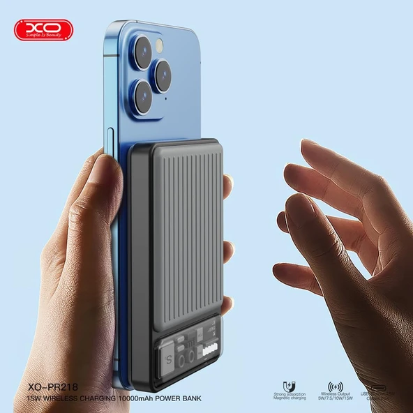 XO PR218 10000mAh Hızlı Şarj MagSafe İle Uyumlu Powerbank, 20W PowerDelivery, 22.5W QuickCharge, 15W Kablosuz Şarj, Gri - Resim 4