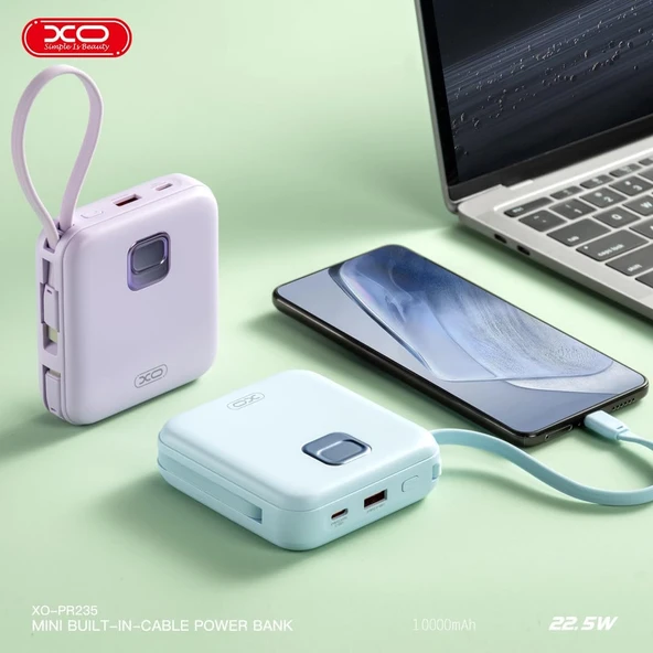 XO PR235 Hızlı Şarj Powerbank 10000 mAh, 22.5W PD, Dahili Type-C ve Lightning Kablolu, 4 Port Hızlı Şarj, Dijital Ekranlı (Beyaz) - Resim 3