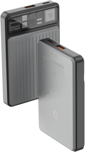 XO PR218 10000mAh Hızlı Şarj MagSafe İle Uyumlu Powerbank, 20W PowerDelivery, 22.5W QuickCharge, 15W Kablosuz Şarj, Gri ürün görseli