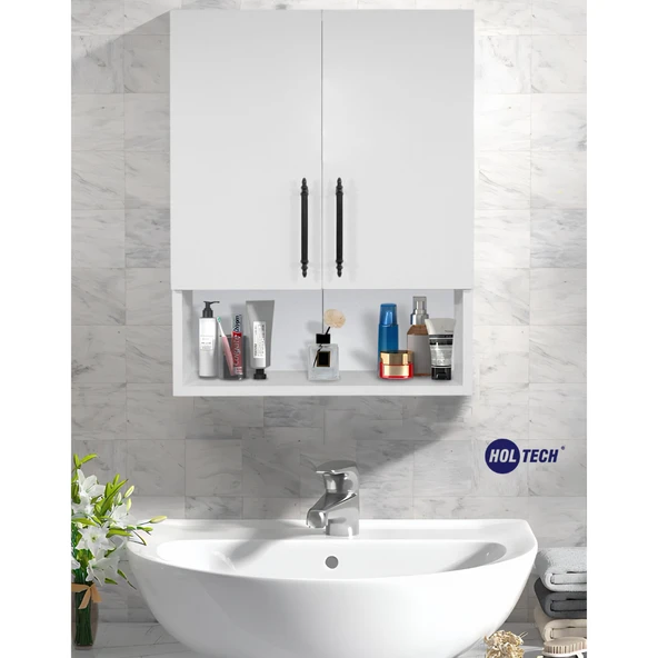 Ahşap Modern 2 Kapaklı Beyaz Lavabo Üstü Banyo Dolabı