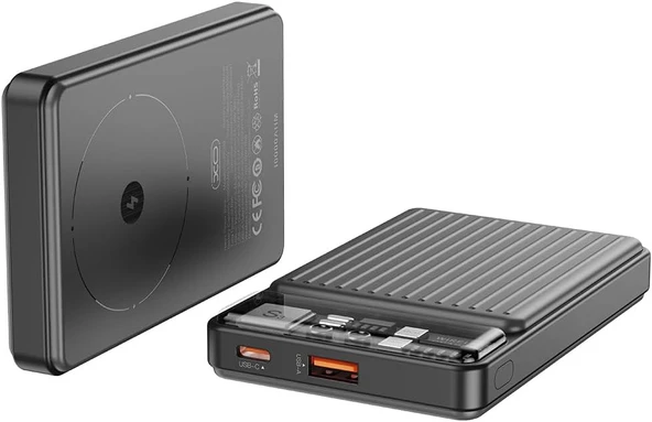 XO PR218 10000mAh Hızlı Şarj MagSafe İle Uyumlu Powerbank, 20W PowerDelivery, 22.5W QuickCharge, 15W Kablosuz Şarj, Gri - Resim 2