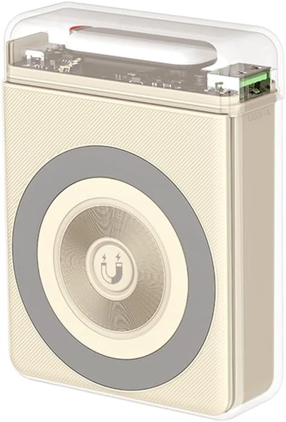XO PR226 MagSafe İle Uyumlu Fenerli Powerbank, 10000 mAh Taşınabilir Şarj Cihazı, 20W PD + 22.5W USB Hızlı Şarj, 15W Kablosuz Şarj, Şeffaf (Bej)