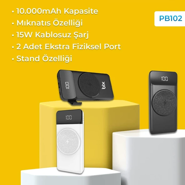 Bix PB102 Mıknatıs Özellikli 10000 mAh USB PD QC 4.0 Kablosuz Şarj Powerbank - 2