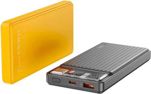 XO PR217 Hızlı Şarj Powerbank, 10000mAh, 22.5W Çift Yönlü Hızlı Şarj, 20W Type-C PD + USB-A, LED Göstergeli, Turuncu - Resim 3