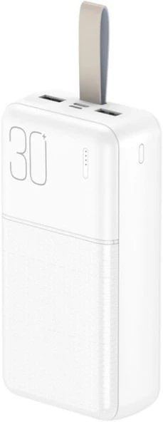 XO PR199 Taşınabilir Askılı PowerBank, 30000mAh Powerbank, Çift USB-A Çıkış, Şarj Gösterge Işıklı, Micro-USB ve Type-C Giriş, Akım Korumalı, Beyaz ürün görseli