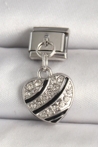 316L Çelik Gümüş Renk Zirkon Taşlı Kalp Model Nomination Charm - TJ-BC1316