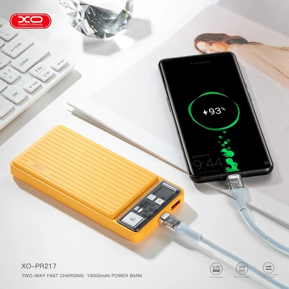 XO PR217 Hızlı Şarj Powerbank, 10000mAh, 22.5W Çift Yönlü Hızlı Şarj, 20W Type-C PD + USB-A, LED Göstergeli, Turuncu - Resim 2