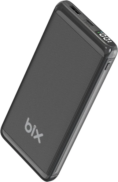 Bix BXPB107 10000mAh 20W PD Type-C ve USB-A SCP 22.5W QC 3.0 18W Çift Çıkışlı LED Ekranlı Powerbank Siyah ürün görseli 1