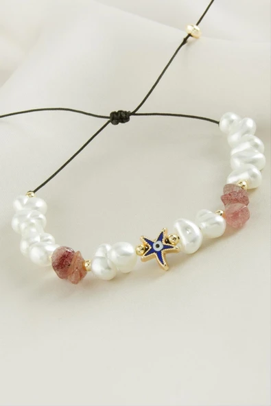 Deniz Yıldızı  Kırık Doğaltaşlı İnci Bileklik - Resim 9