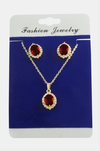 Oval Zirkon Taşlı Set Kolye - Resim 4