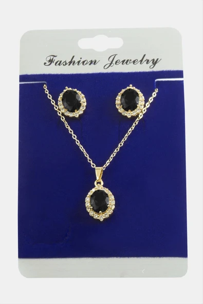 Oval Zirkon Taşlı Set Kolye - Resim 5