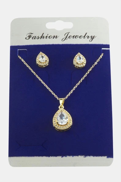 Damla Zirkon Taşlı Set Kolye - Resim 2