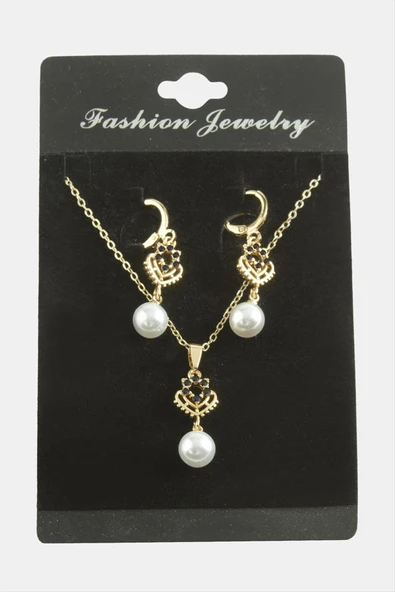 Kalp İnci Zirkon Taşlı Set Kolye - Resim 2