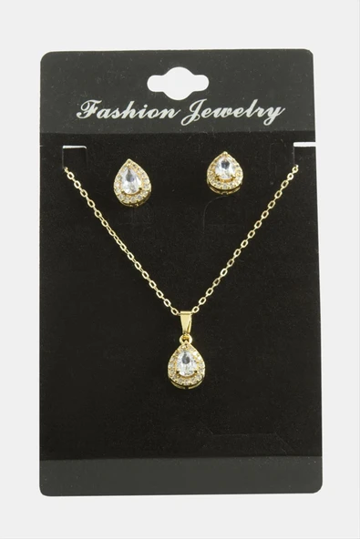 Damla Zirkon Taşlı Set Kolye - Resim 5