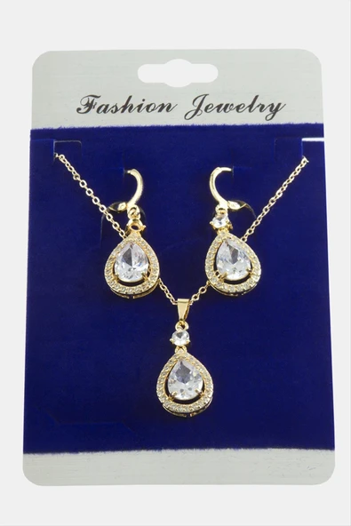 Damla Zirkon Taşlı Set Kolye - Resim 5