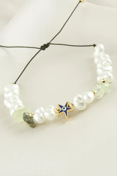 Deniz Yıldızı  Kırık Doğaltaşlı İnci Bileklik - Resim 2