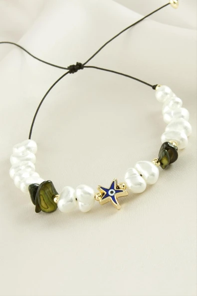 Deniz Yıldızı  Kırık Doğaltaşlı İnci Bileklik - Resim 8