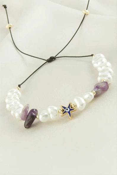 Deniz Yıldızı  Kırık Doğaltaşlı İnci Bileklik - Resim 7