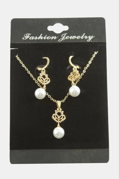 Kalp İnci Zirkon Taşlı Set Kolye - Resim 4