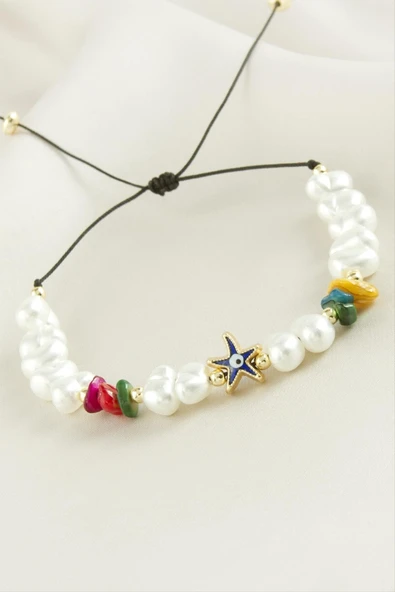 Deniz Yıldızı  Kırık Doğaltaşlı İnci Bileklik - Resim 3